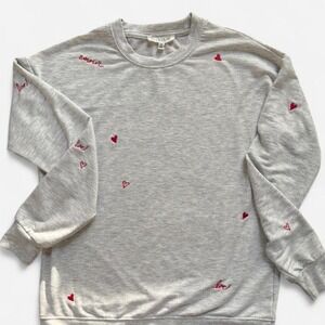Workshp Republic Grey with Hearts Pullover Sweatshirt Size XS